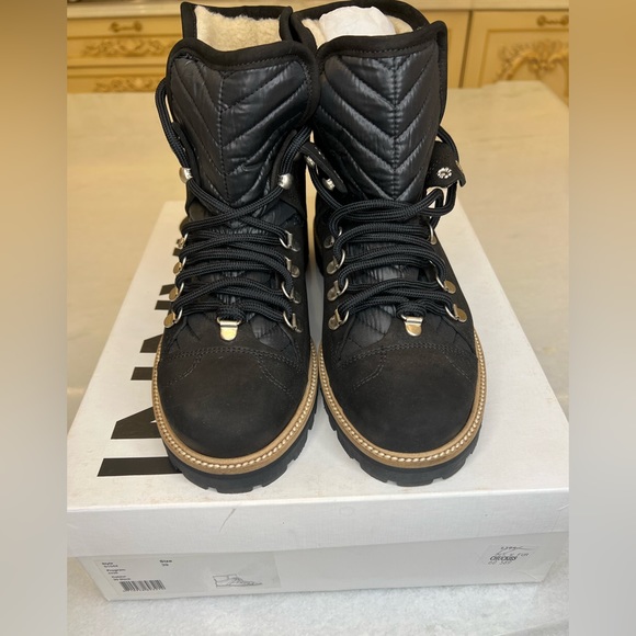 GANNI WOMEN’S QUILTED HIKING BLACK LACE UP BOOTS SZ EU39 - Picture 7 of 12